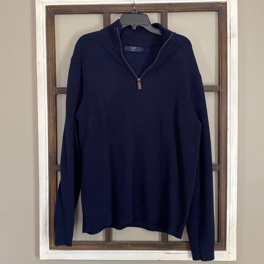 Navy J. Crew Mens Half-Zip Pullover Sweater 100% Lambswool Mens XL
